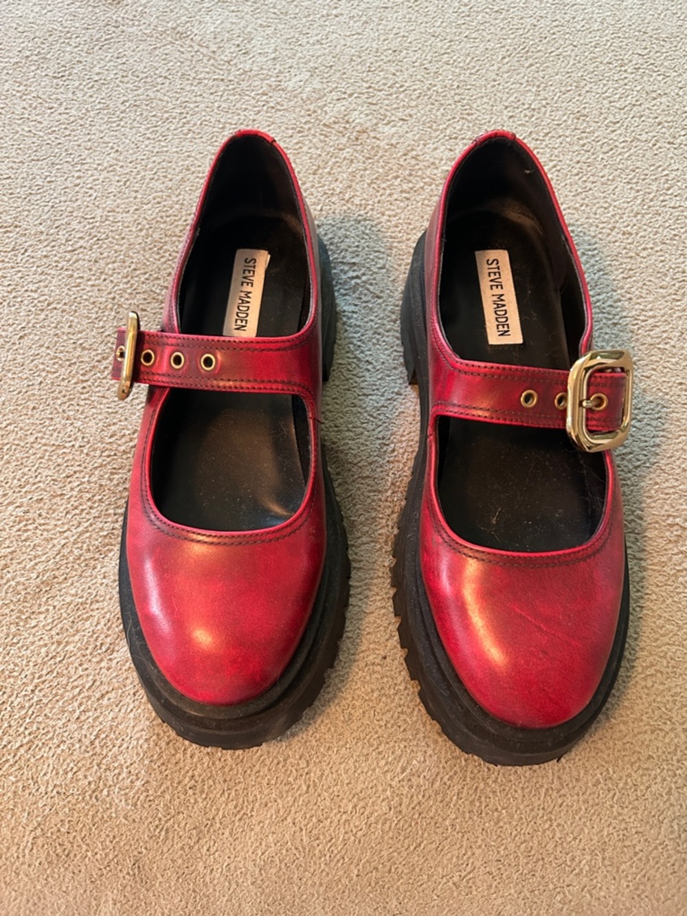 Steve Madden Metallic Red Mary Jane Chunky Loafers